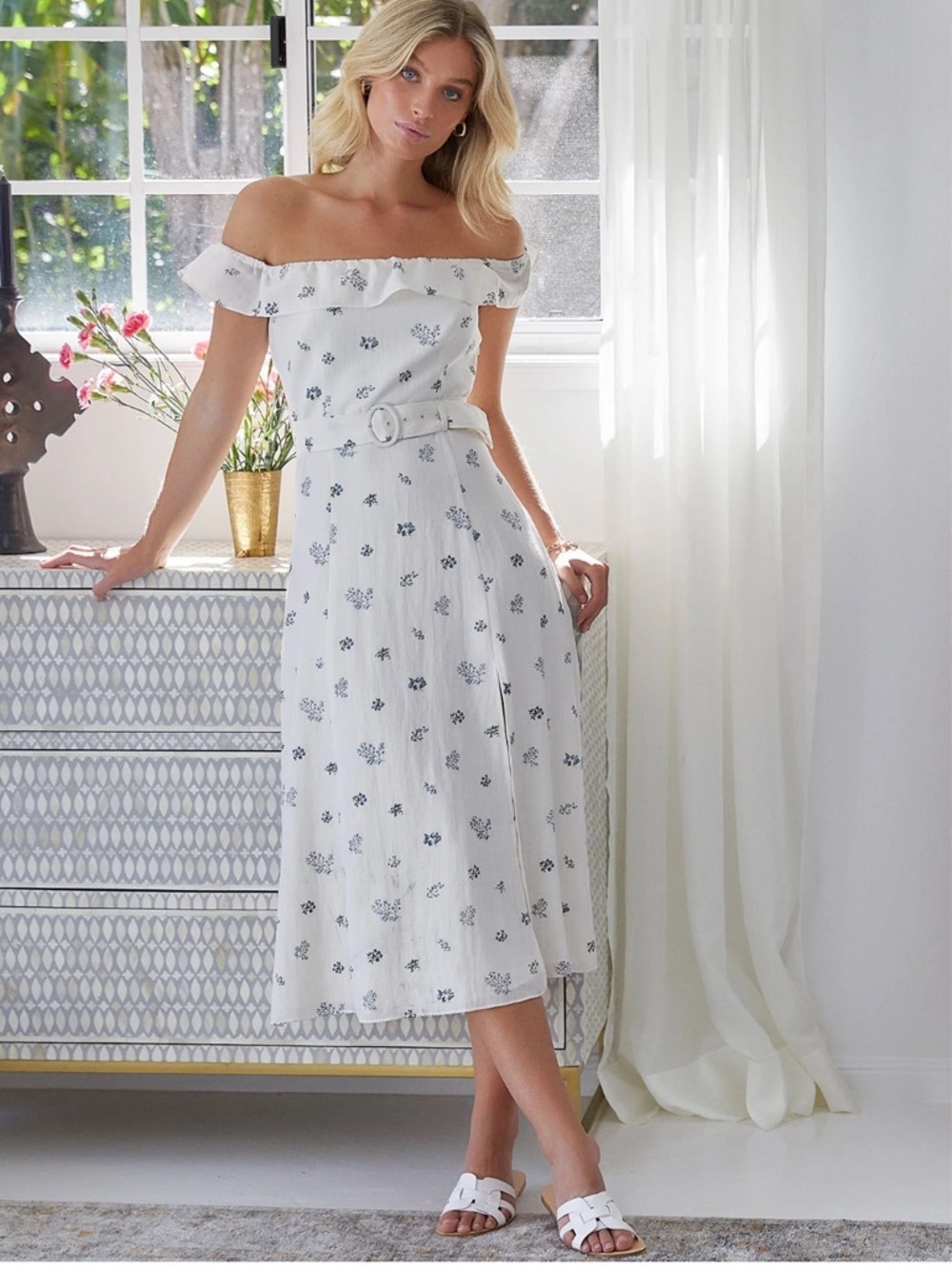 FOREVER New Nikki Bardot Cream Midi Dress Size 10 NWT